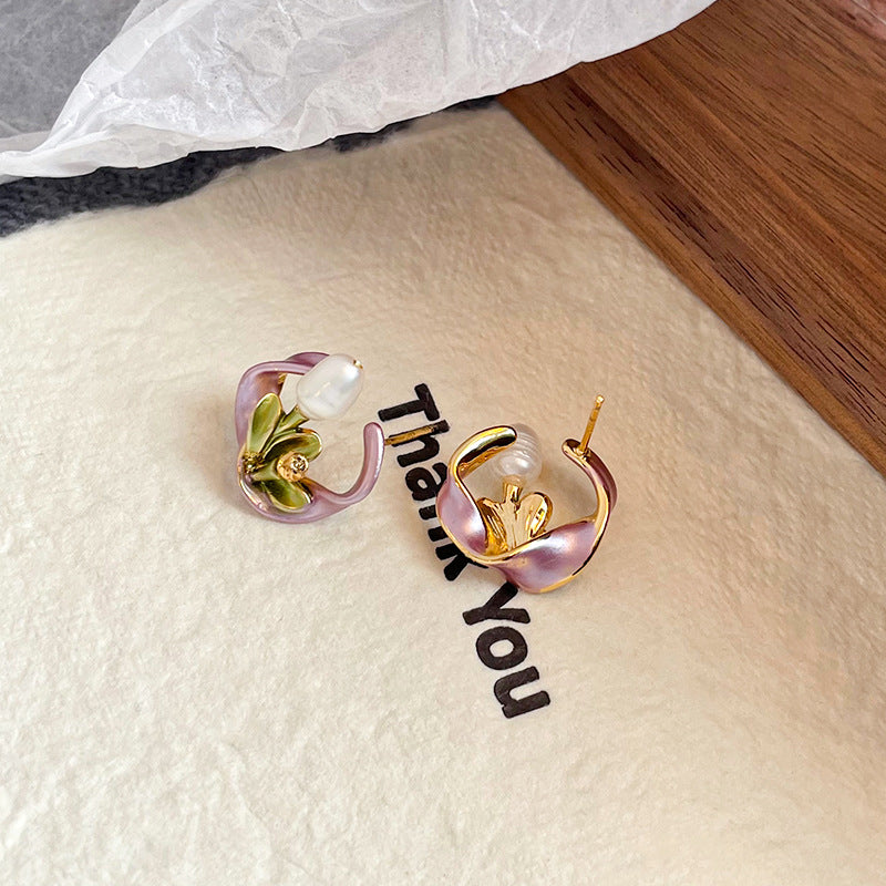 NALA Nala Vintage Oil Drop Earrings Pearl Women Fashion Unique Design Flower Earrings Light Luxury High-end Earrings