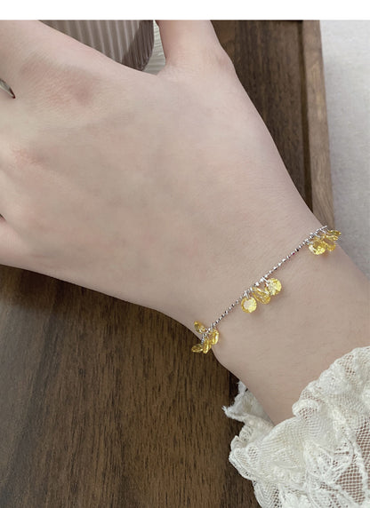 S925Sterling Silver Pull-Out Galaxy Bracelet for Women, Simple Niche High-End Yellow Zircon Bracelet, Light Luxury Jewelry