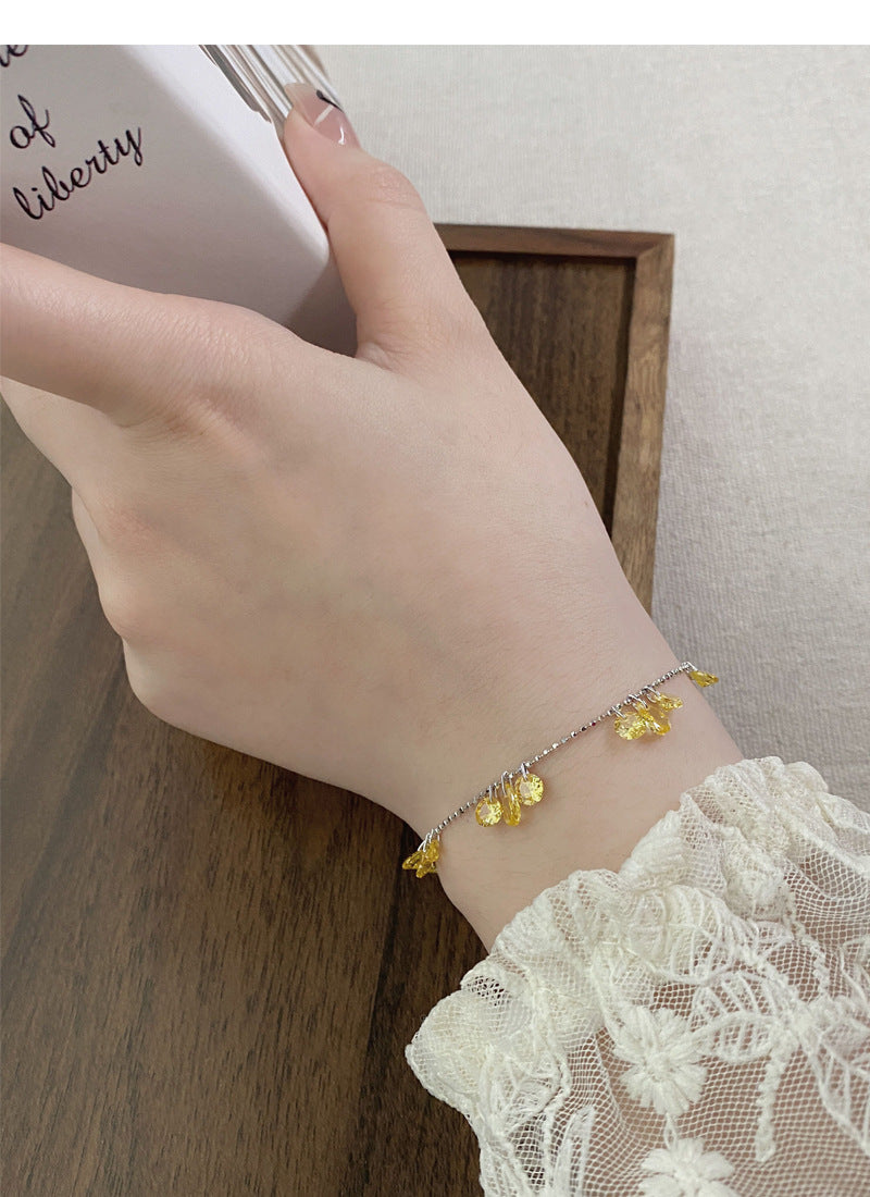 S925Sterling Silver Pull-Out Galaxy Bracelet for Women, Simple Niche High-End Yellow Zircon Bracelet, Light Luxury Jewelry