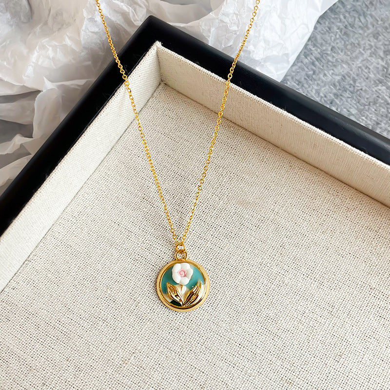 NALA Nala Vintage Oil Painting Necklace Freshwater Pearl Necklace Light Luxury High-Grade Long Necklace Non-Fading Women