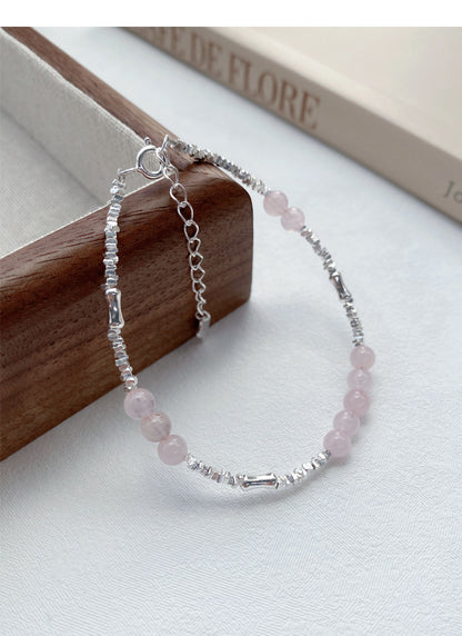 S925Sterling Silver Pink Crystal Bracelet for Women, Niche Exquisite Beaded Bracelet, Sweet and Elegant Light Luxury Jewelry