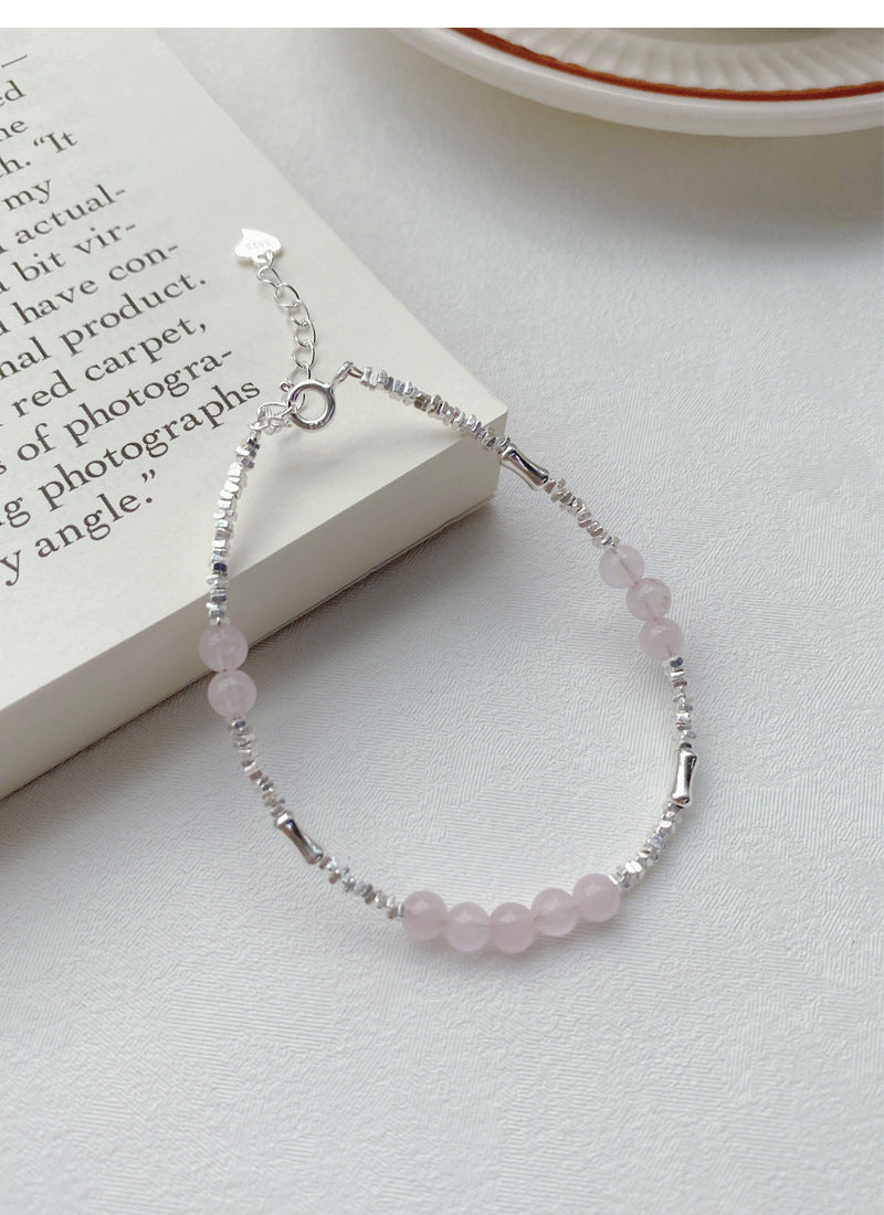 S925Sterling Silver Pink Crystal Bracelet for Women, Niche Exquisite Beaded Bracelet, Sweet and Elegant Light Luxury Jewelry