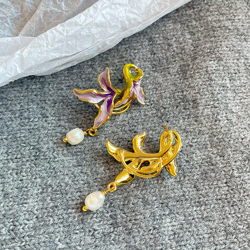 NALA Nala New Chinese Baroque Freshwater Pearl Flower Earrings Women's French Tassel Earrings Light Luxury High Sense