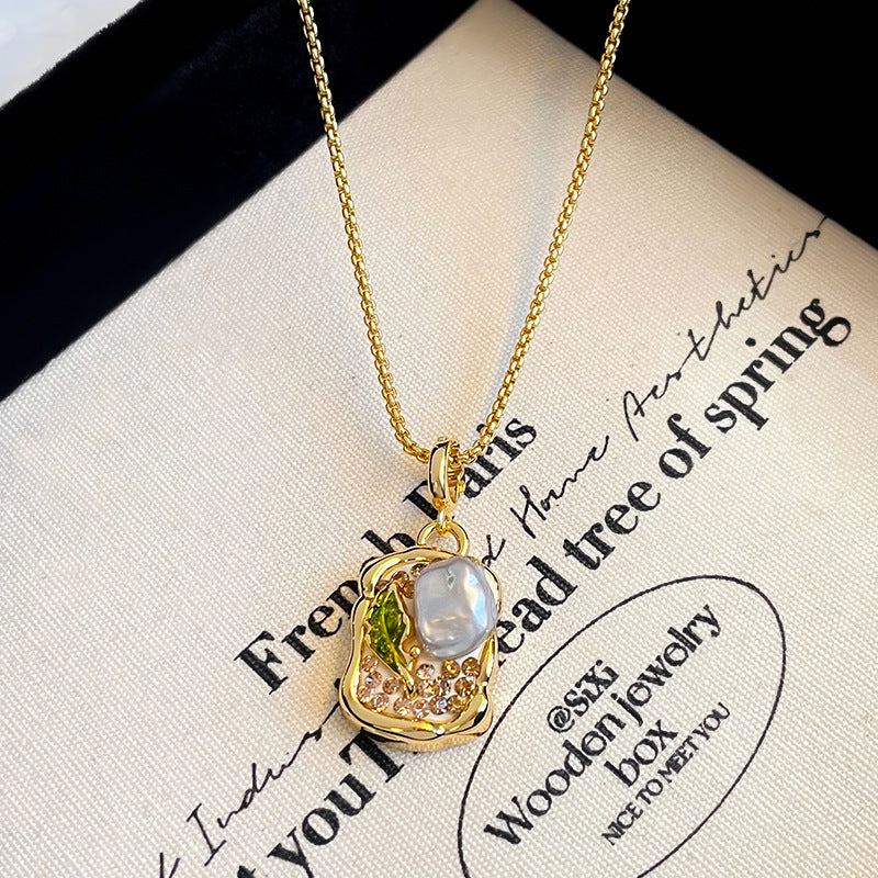 NALA Nala Vintage Oil Painting Necklace Freshwater Pearl Necklace Light Luxury High-Grade Long Necklace Non-Fading Women