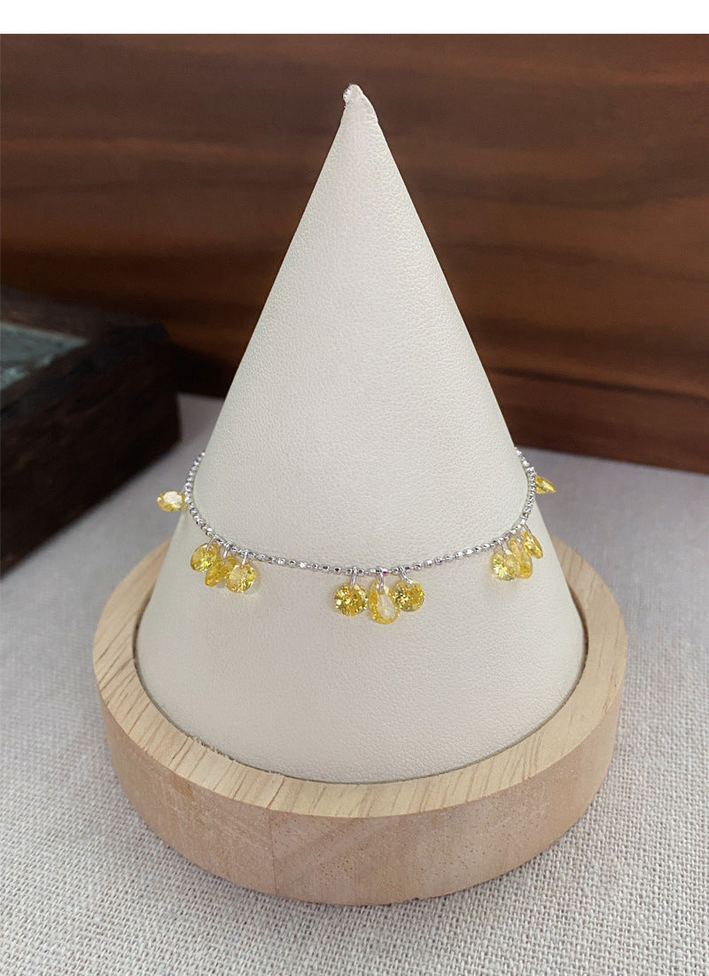 S925Sterling Silver Pull-Out Galaxy Bracelet for Women, Simple Niche High-End Yellow Zircon Bracelet, Light Luxury Jewelry